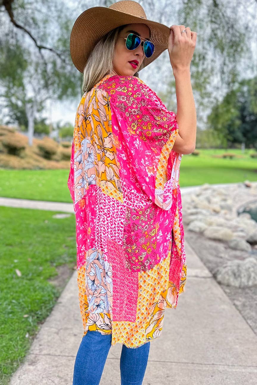 Multi Patchwork Printed Kimono Cover Up