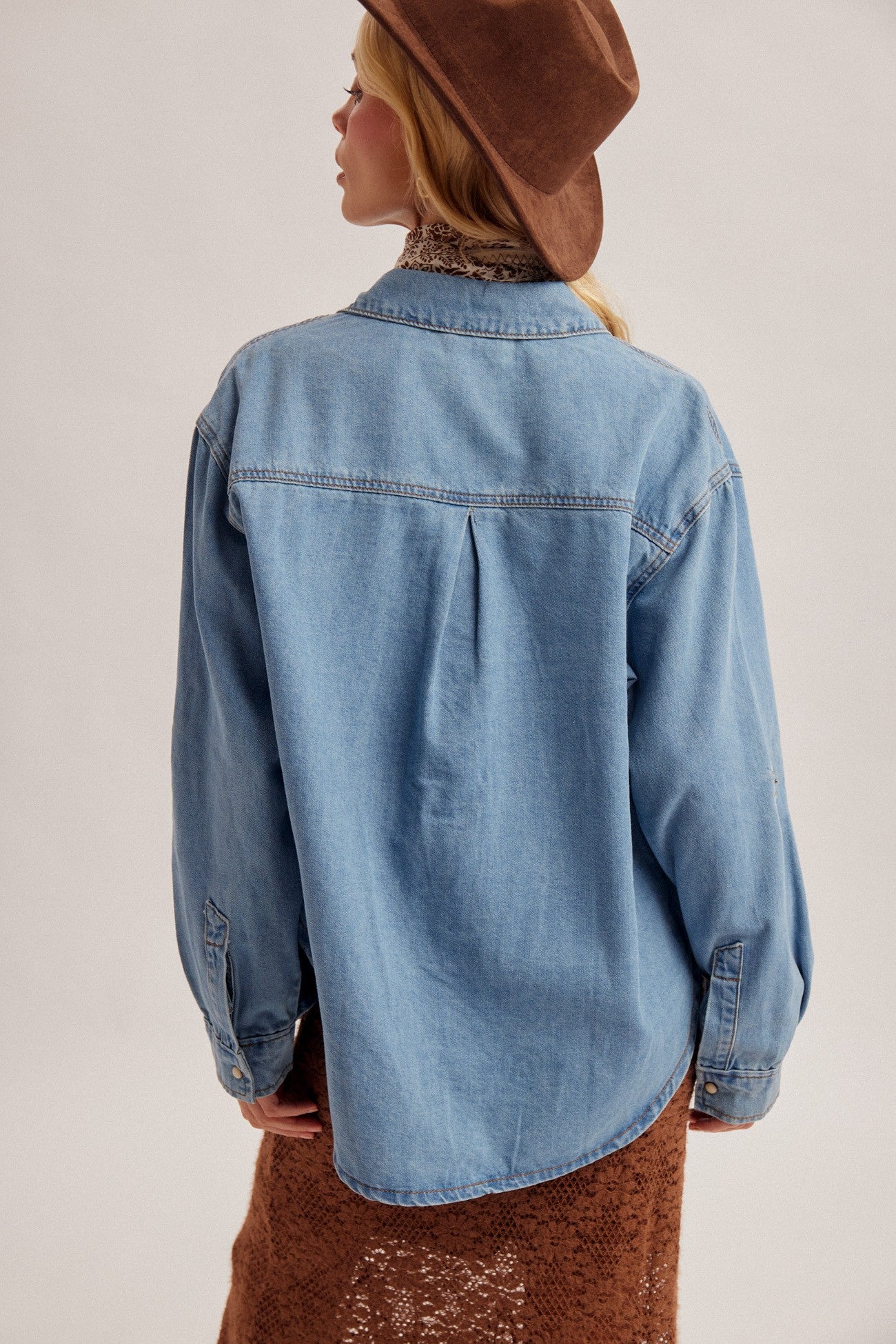Pearl Snap Button Basic Denim Shirt