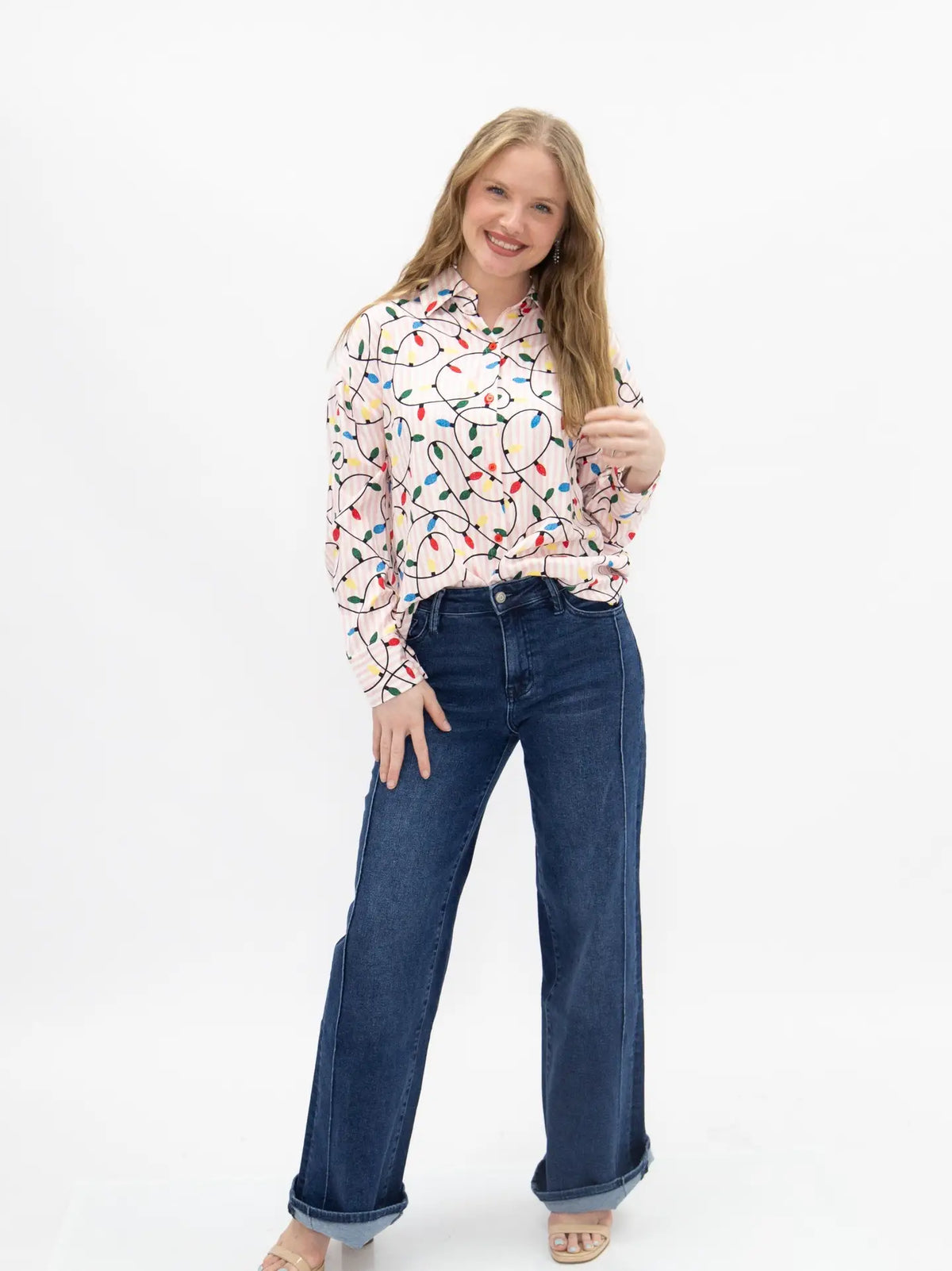 Christmas Lights Button Down Top