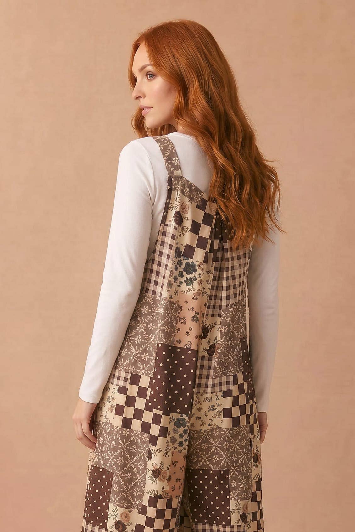 Fall Floral Patchwork Wide Leg Overalls