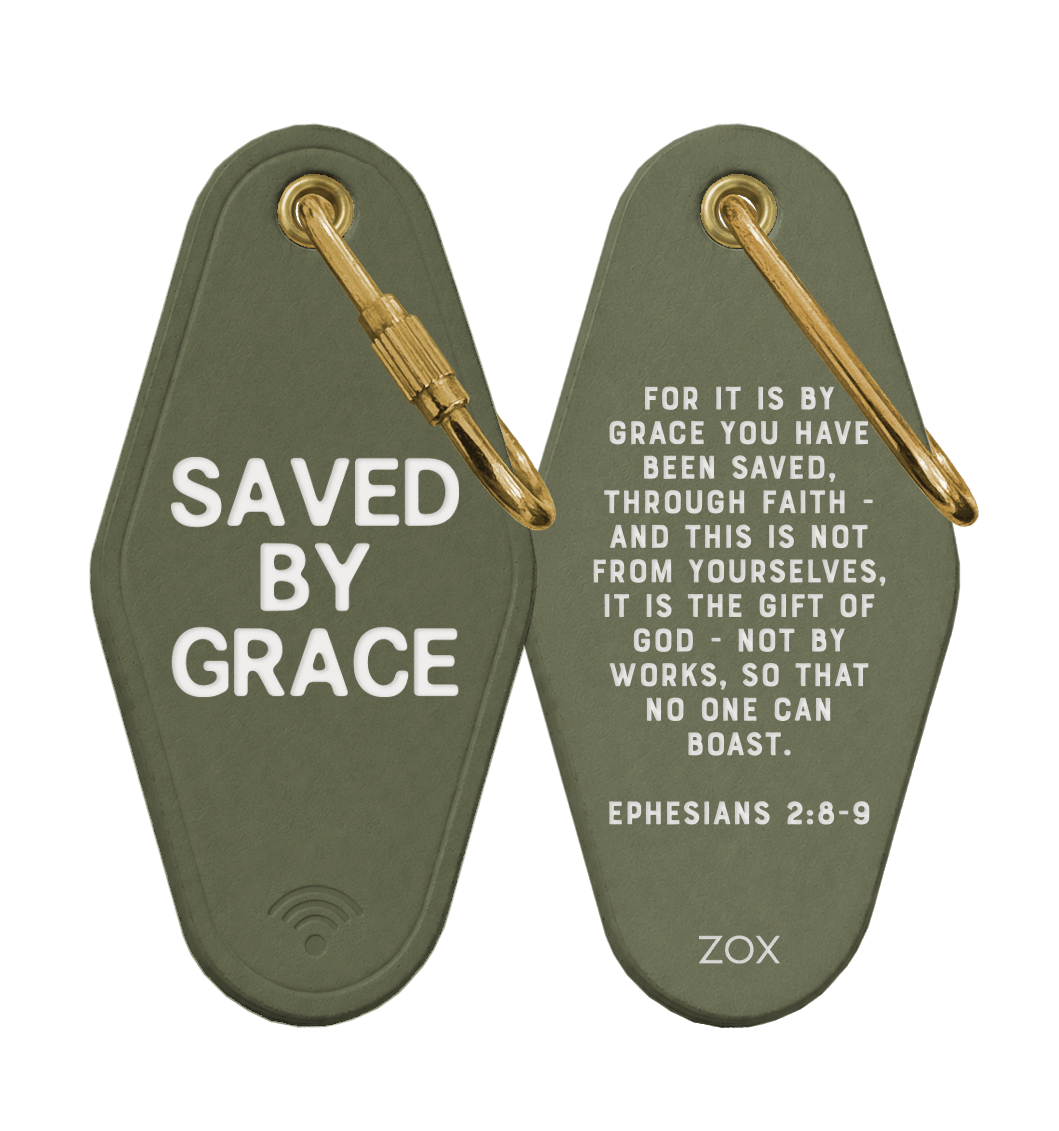 Saved By Grace Bible Verse Leather Motel Keychain