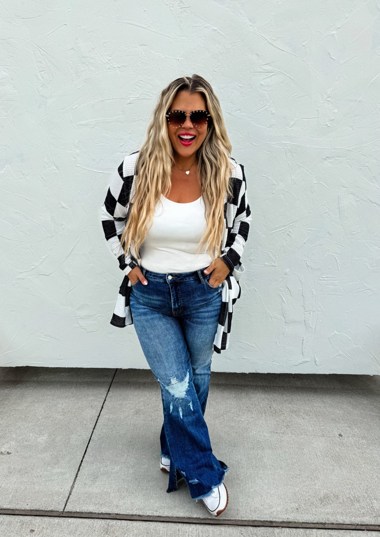 Checkered Cardigan w/ Thumbholes