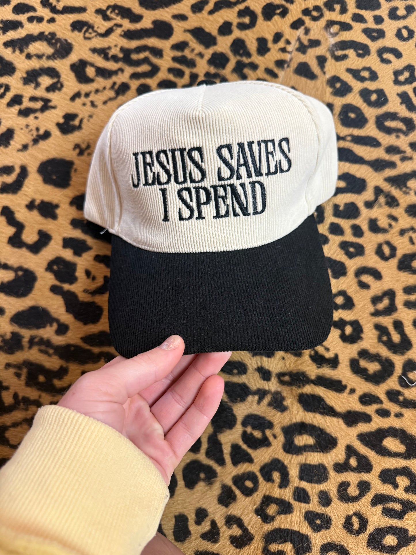 Jesus Saves I Spend Corduroy Hat