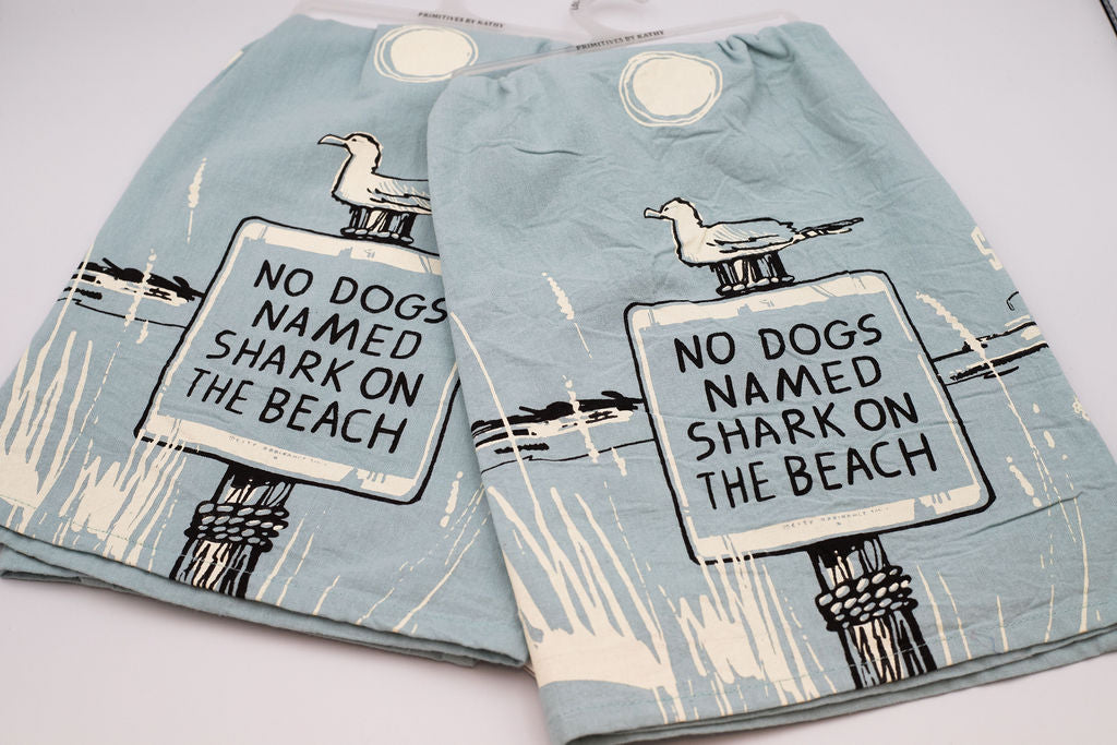 No Dogs Named Shark On Beach Dish Towel