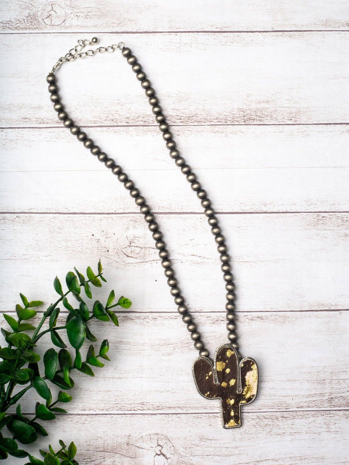 Cowhide Cactus Pendant Western Neckace
