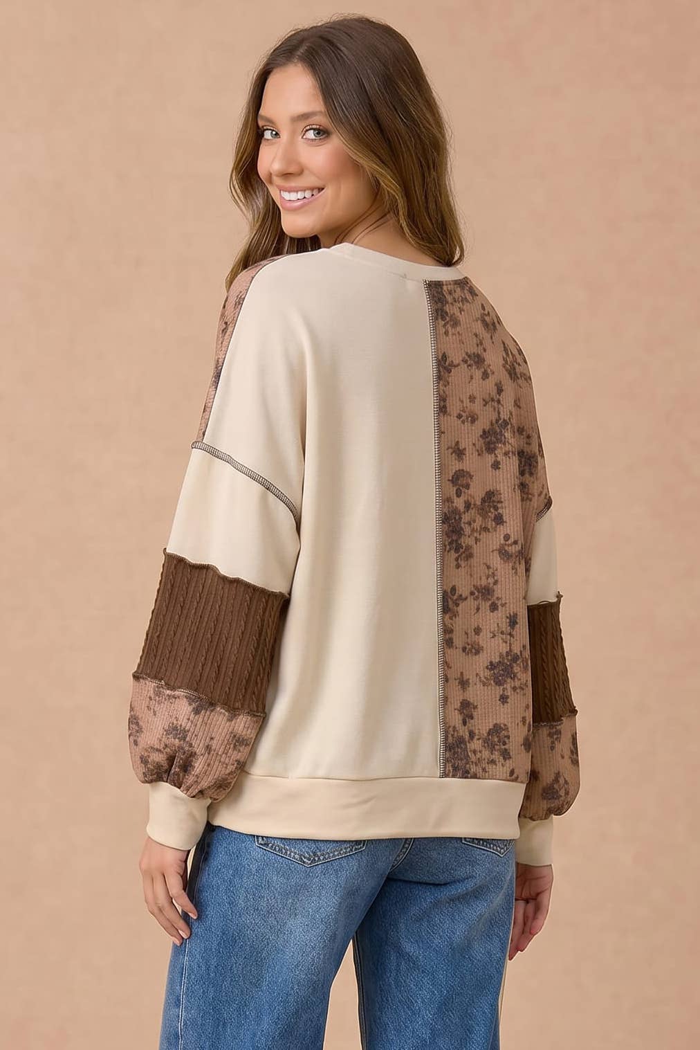 Floral and Cable Knit Patchwork Top