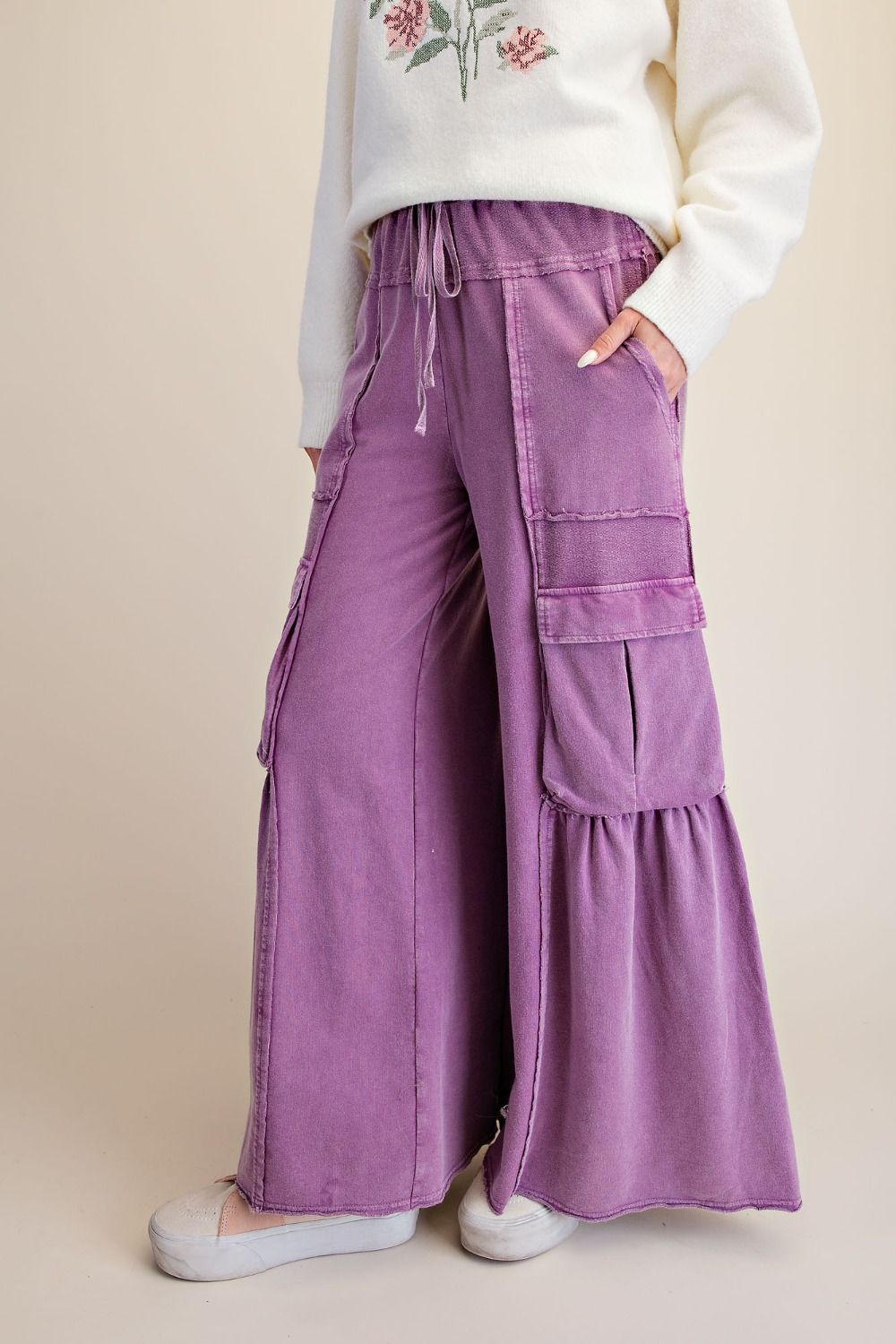 Dusty Magenta Cargo Wide Leg Sweatpants