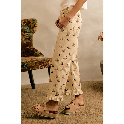 MALLARD DUCK PRINT RUFFLE LEG PANTS