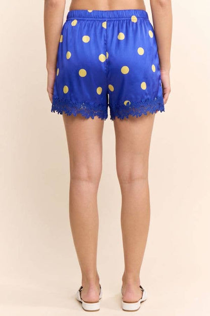 Polka Dot Satin Lace-Trim Shorts