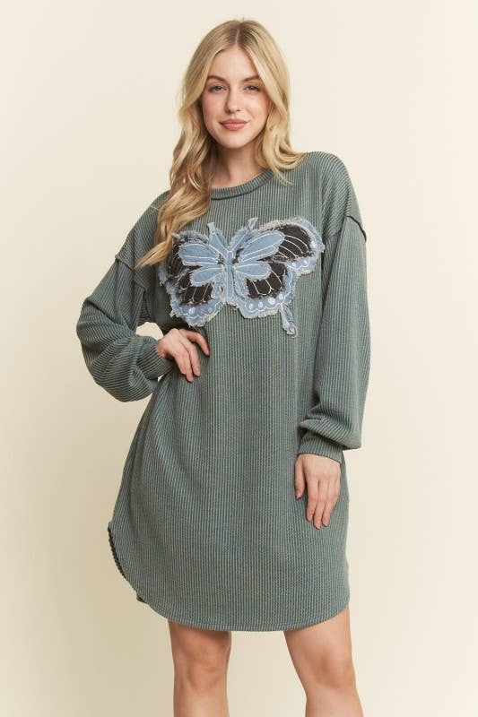RIB BUTTERFLY PATCH DRESS