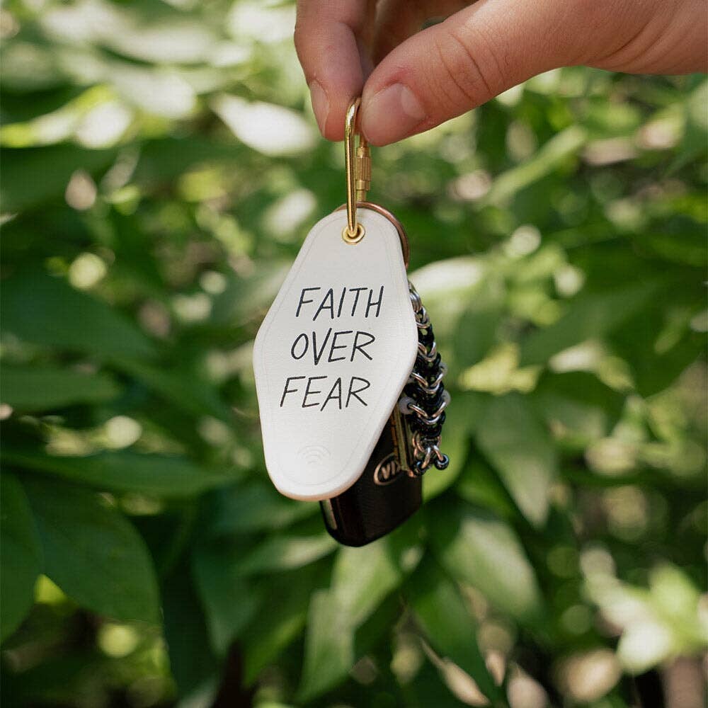 Faith Over Fear Bible Verse Leather Motel Keychain