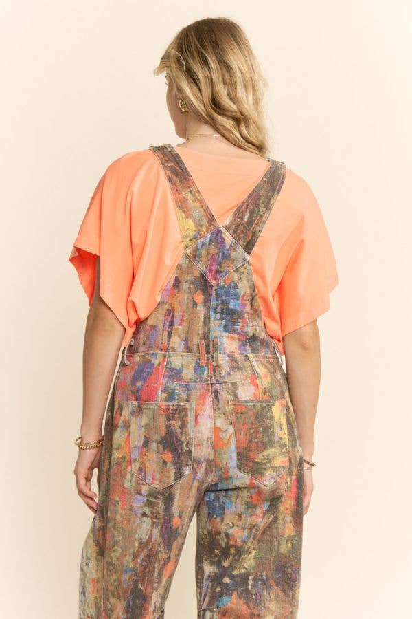 Printed Denim Barrel Pants Overall Jumpsuit