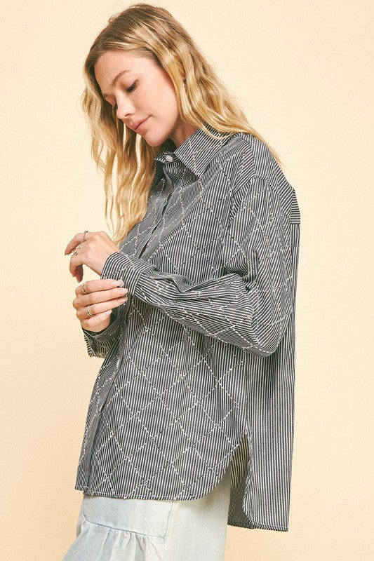 Striped Long Sleeve Bling Shirt