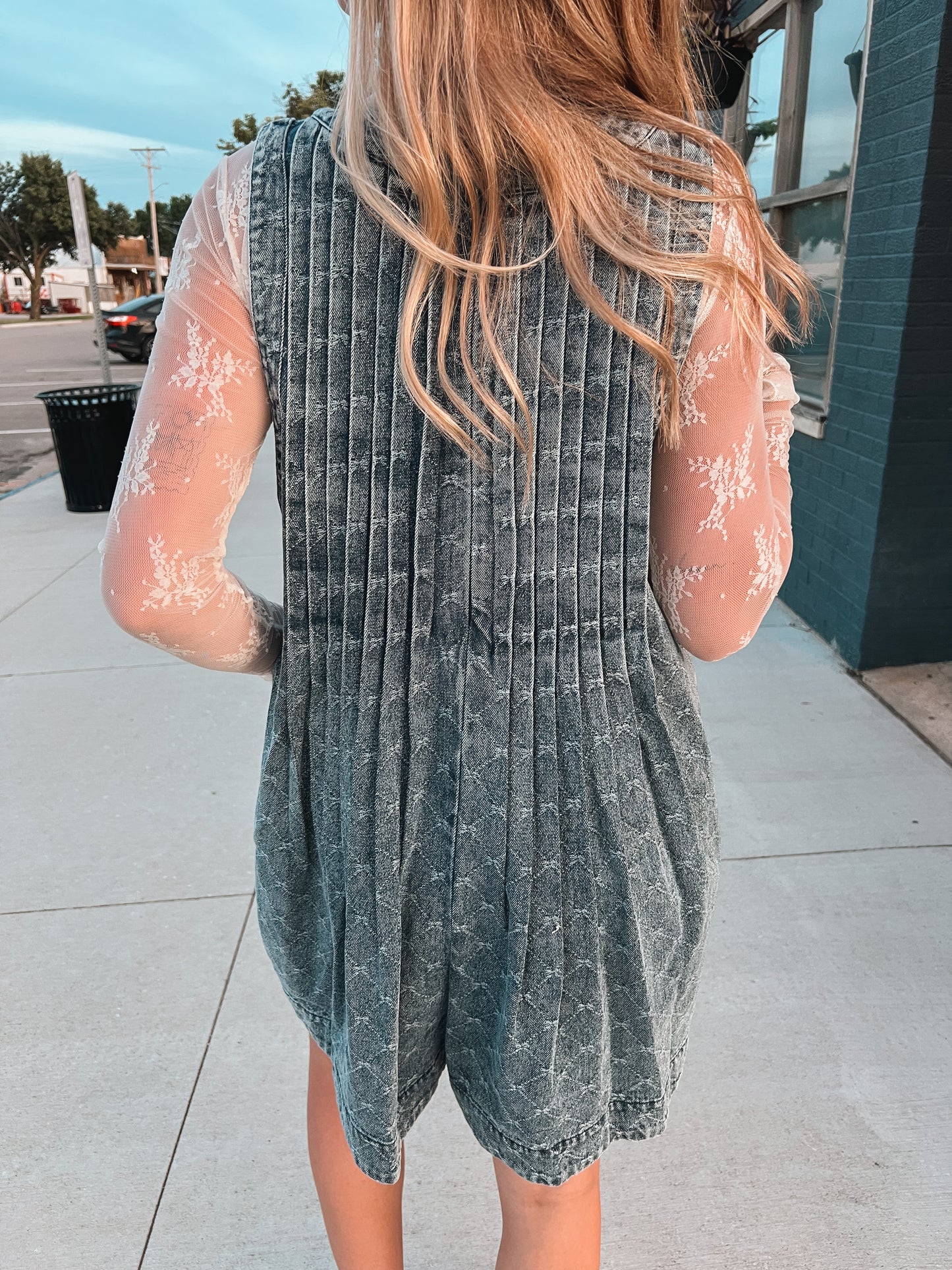 Textured Pattern Denim Romper