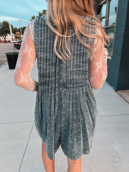 Textured Pattern Denim Romper