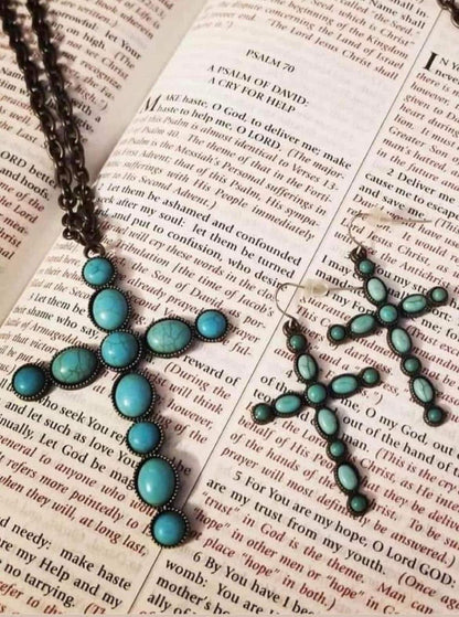 Turquoise Cross Necklace & Earrings