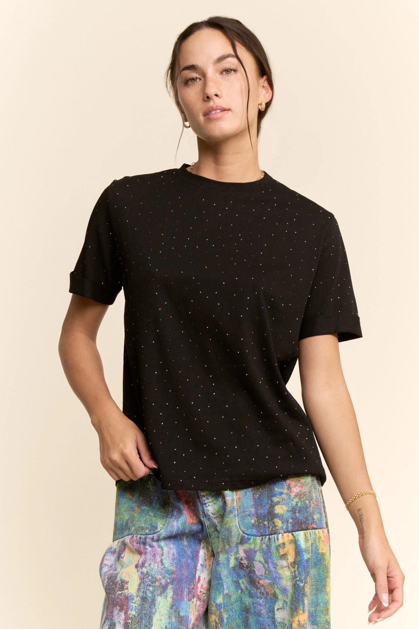 Rhinestone Relaxed Crewneck Tee (8 colors)