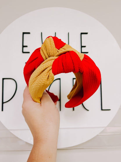 Gold Red Colorblock KC Chiefs Knotted Headband for Girls & Women