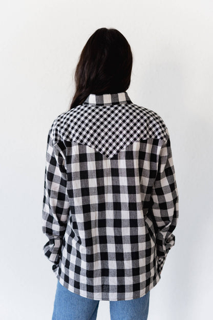 Black Gingham Pearl Snap Top