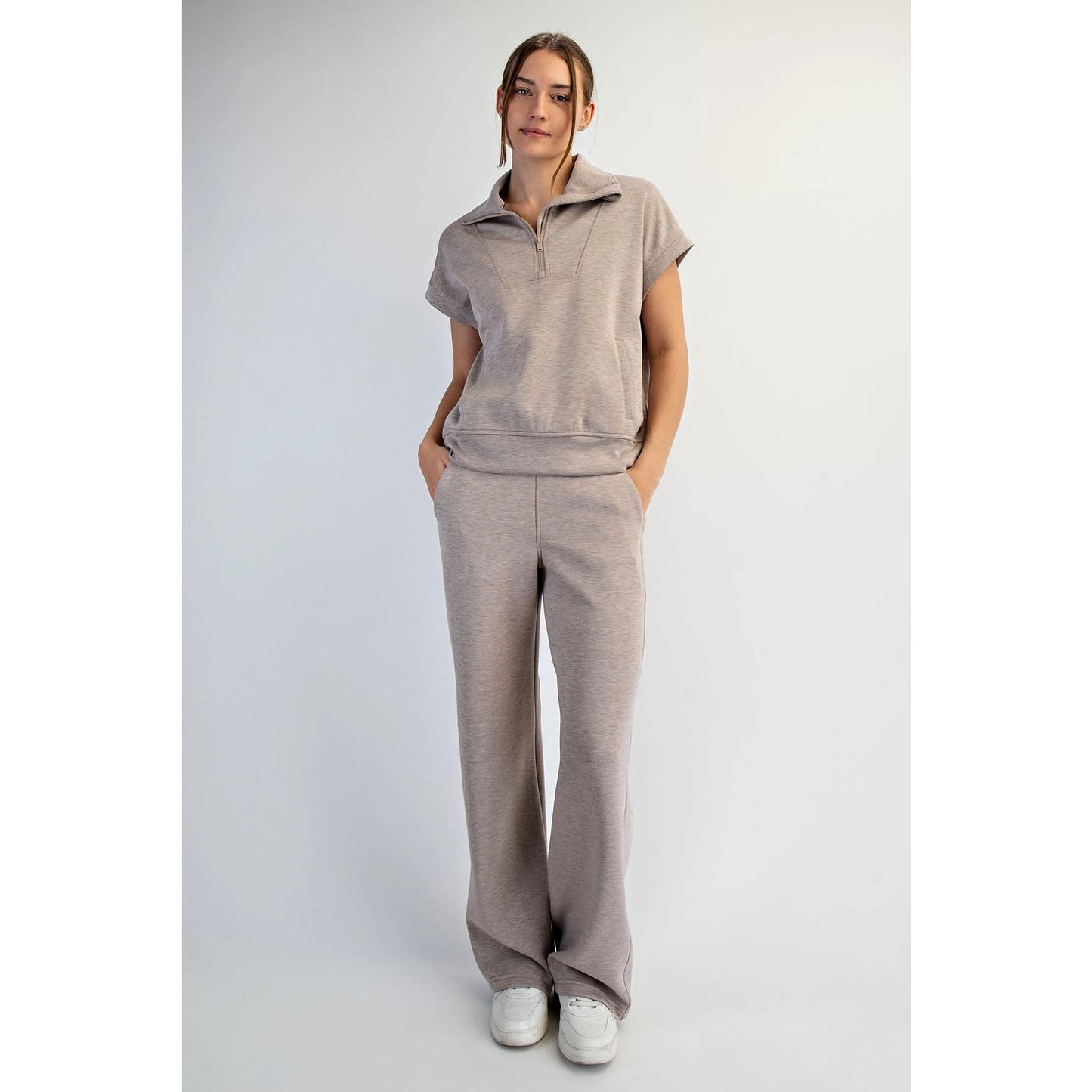 Modal Scuba Quarter Zip Short Sleeve Top