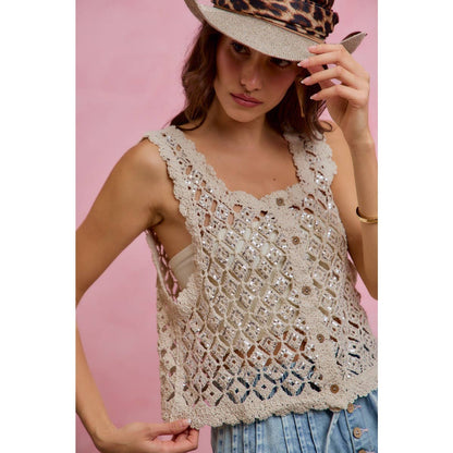 Graceful Crochet Sequin Vest