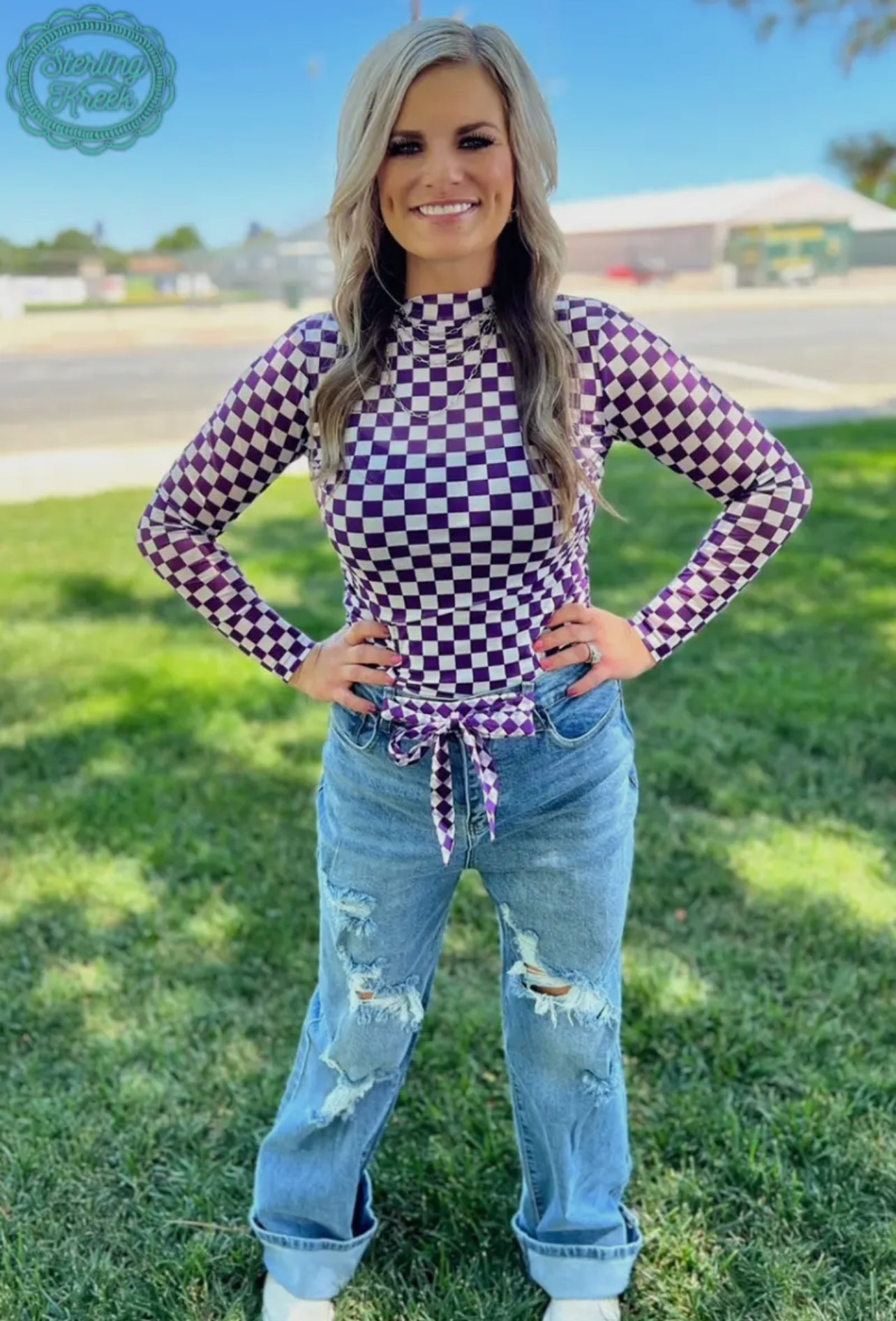 Purple Checkered Mesh Top