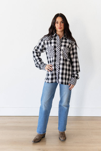 Black Gingham Pearl Snap Top