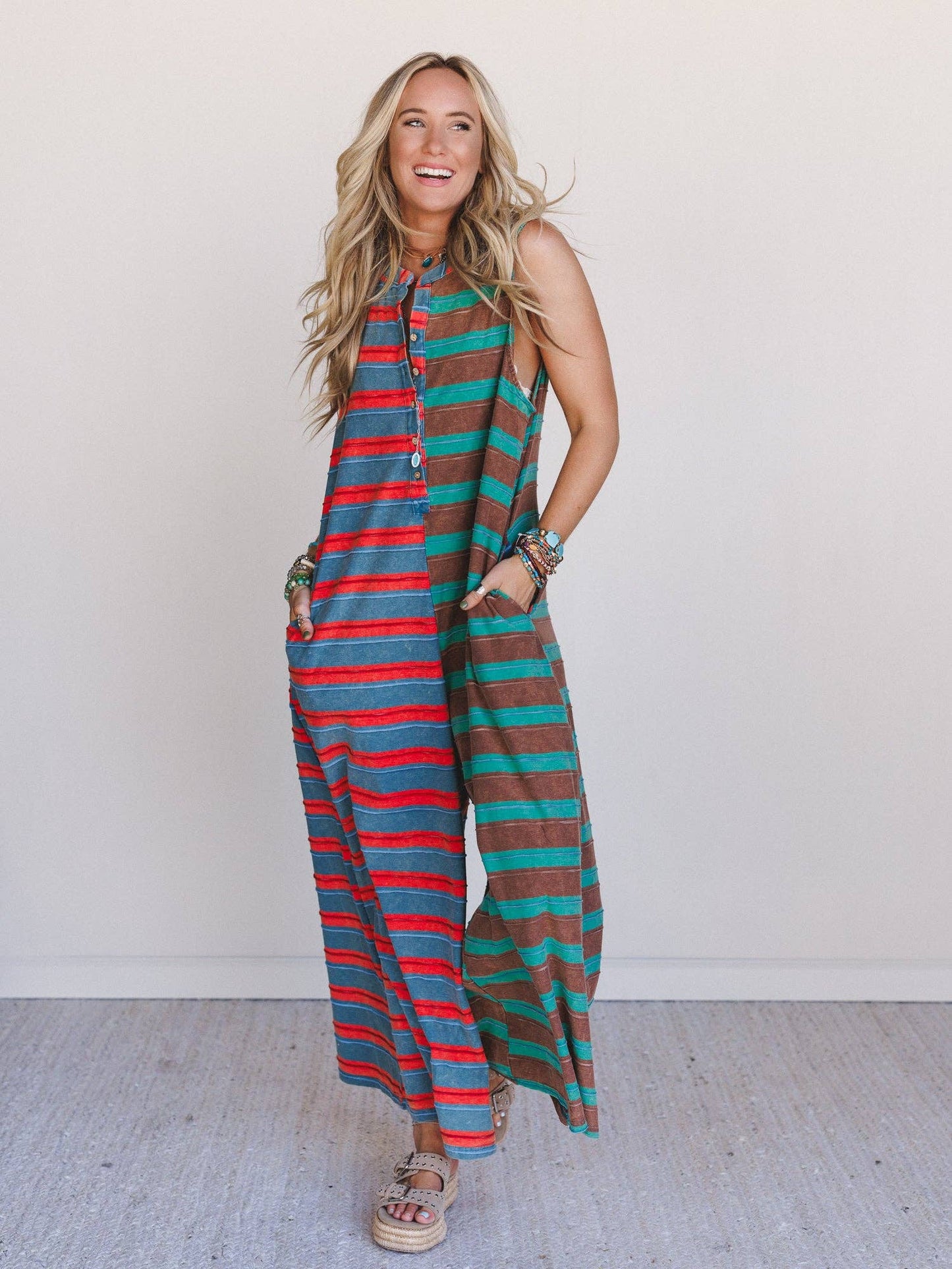 Cruise Lines Jumpsuit - Teal Brown