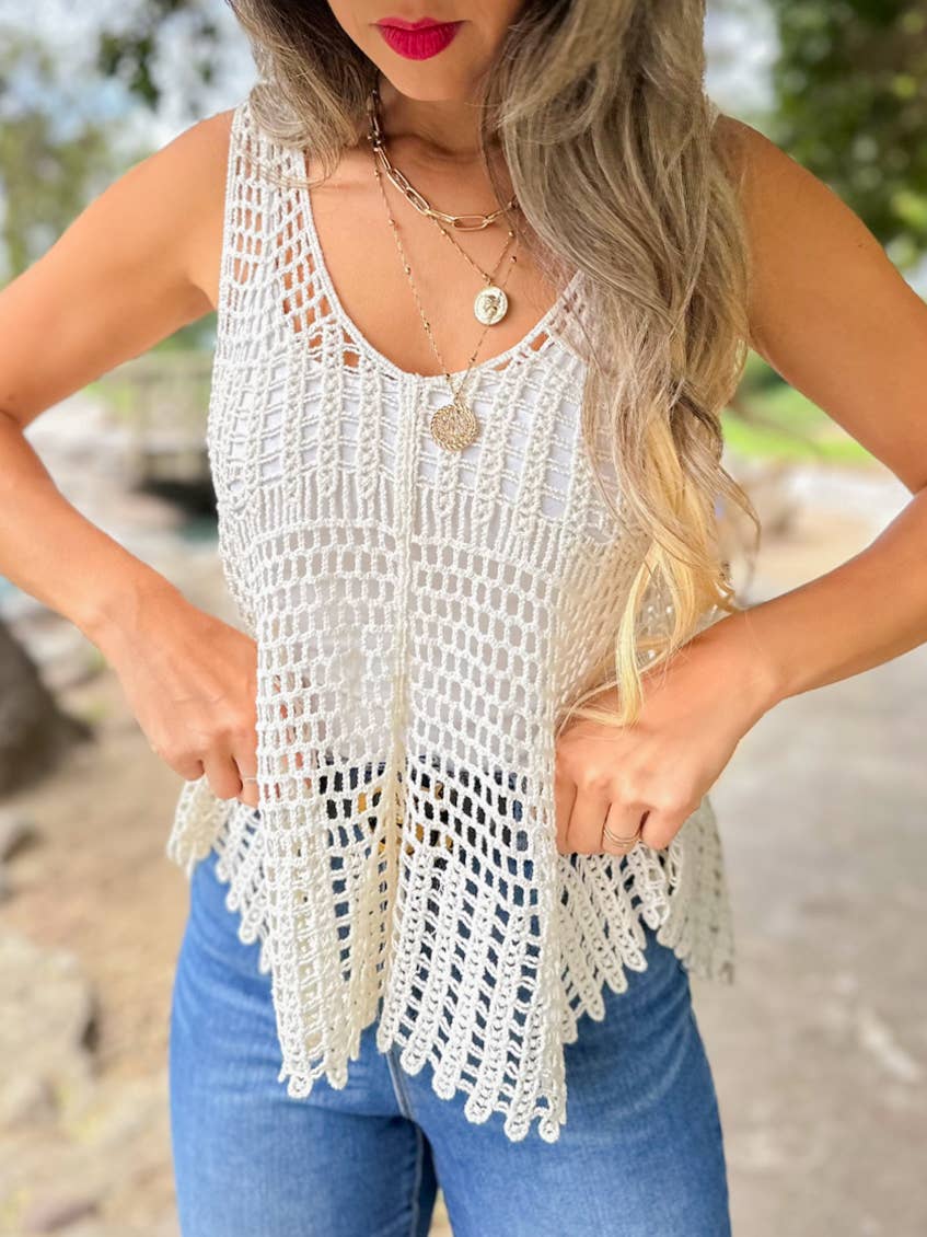 Ivory Bohemian Rhapsody Crochet Tank