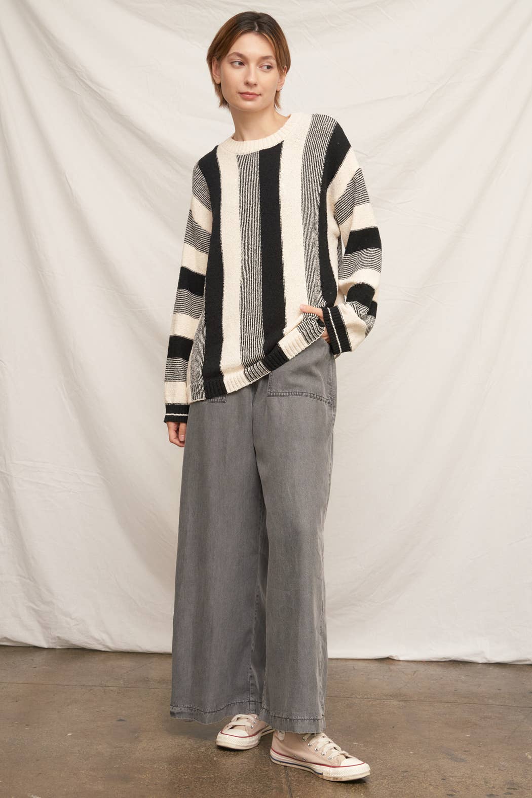 Striped Crew Neck Knit Sweater