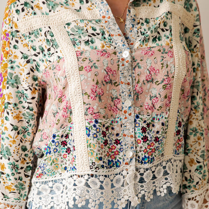 Whispering Wind Patchwork Floral Top