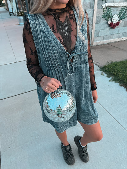 Textured Pattern Denim Romper