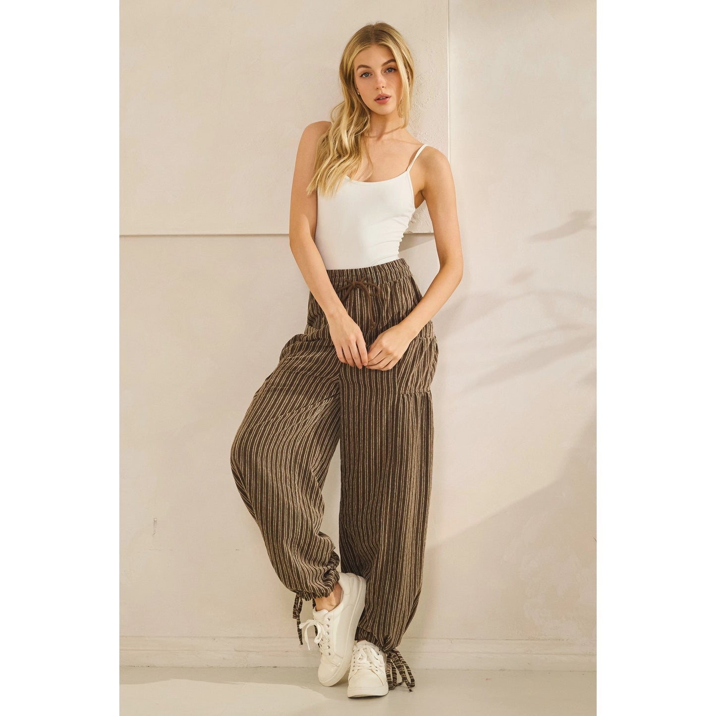 Drawstring Pants Stripe Cargo Pants