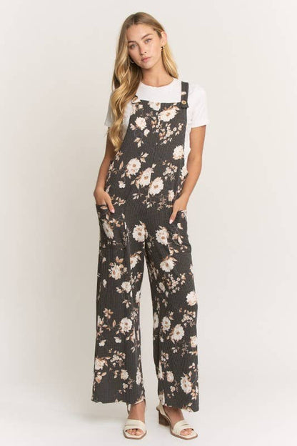 Sleeveless Floral Urban Ribbed Jumpsuits
