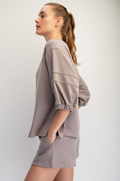 French Terry Bubbled Half Sleeve Top