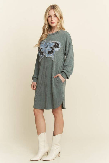 RIB BUTTERFLY PATCH DRESS