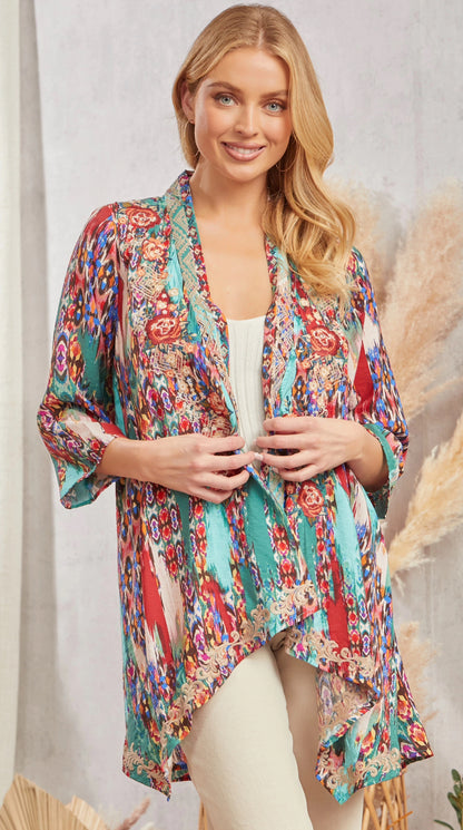 Embroidered Kimono Cardigan (Plus)