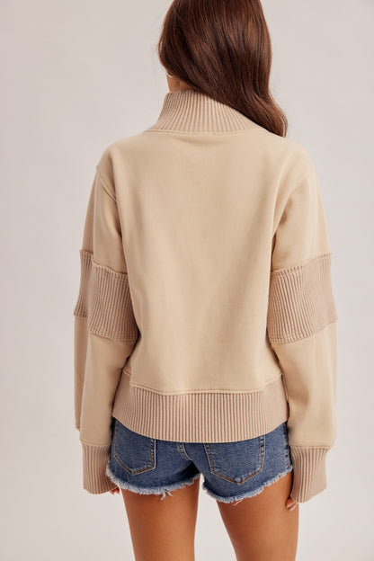 Half Zip-up Brushed Terry Pullover Top