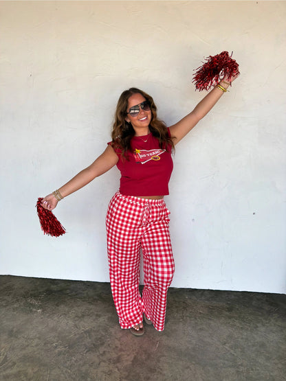 Red Gingham Game Day Pants