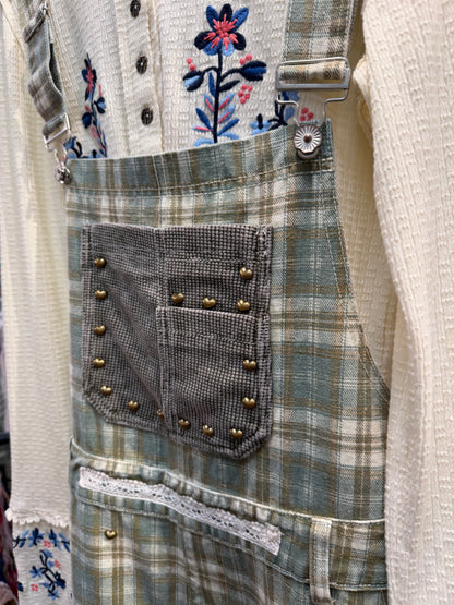 Heartland Studded Plaid Overalls
