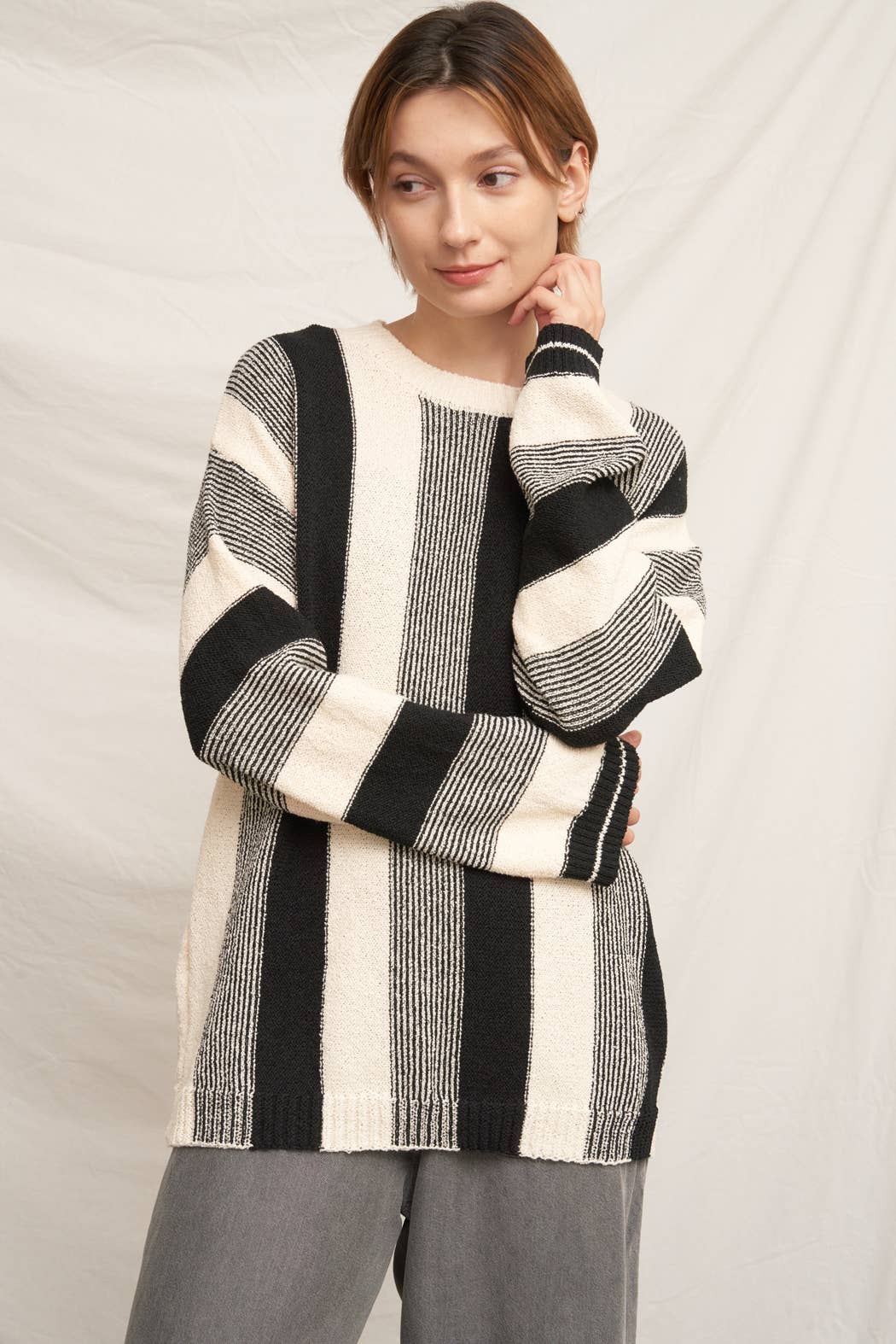 Striped Crew Neck Knit Sweater