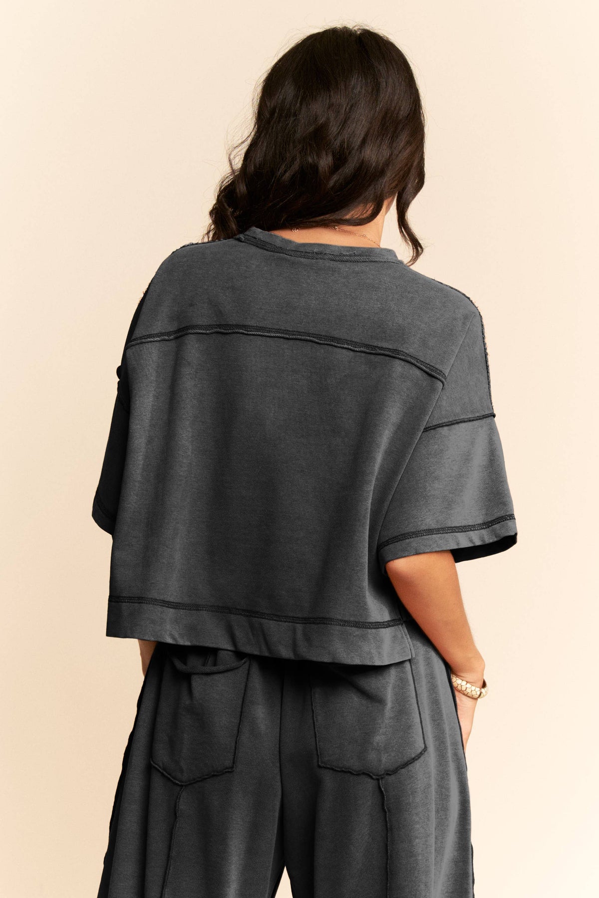 Mineral-Wash Boxy Top & Barrel Pants Set