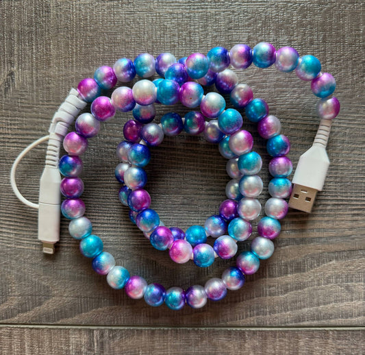 Mermaid Beaded Phone Charger with Lightning & USB-C Cable