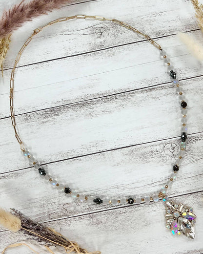 Beaded Chain with Abstract Crystal Pendant