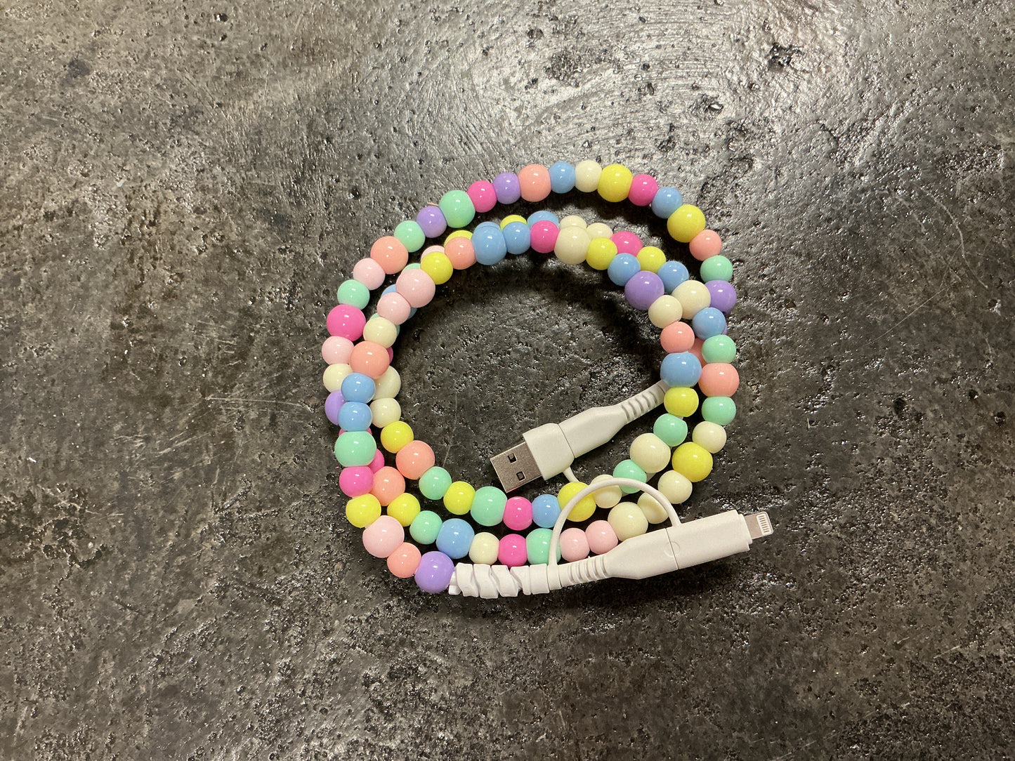 Pastel Multicolored Beaded Phone Charger with Lightning & USB-C Cable