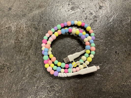 Pastel Multicolored Beaded Phone Charger with Lightning & USB-C Cable