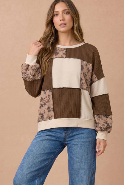 Floral and Cable Knit Patchwork Top