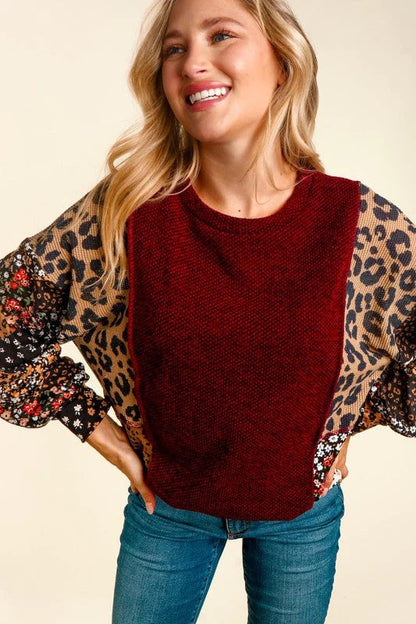 Cranberry Leopard/Floral Top