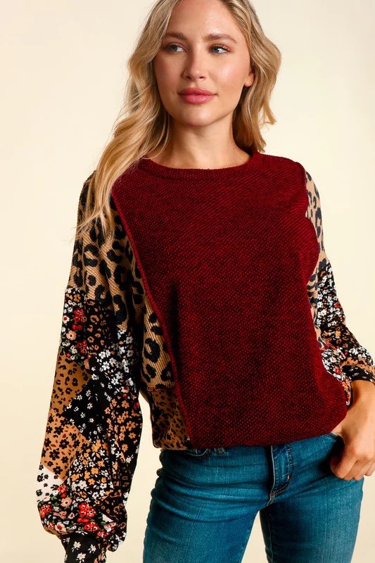 Cranberry Leopard/Floral Top