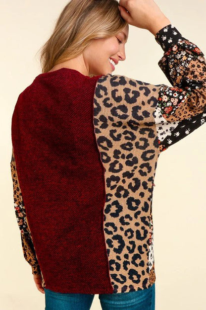 Cranberry Leopard/Floral Top